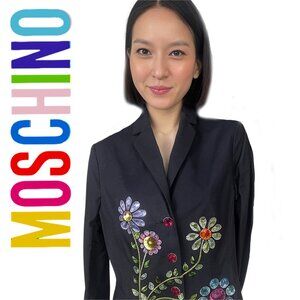 Very Rare, Vintage Moschino Spring Florals Beaded Jacket, Size 8 US / 42